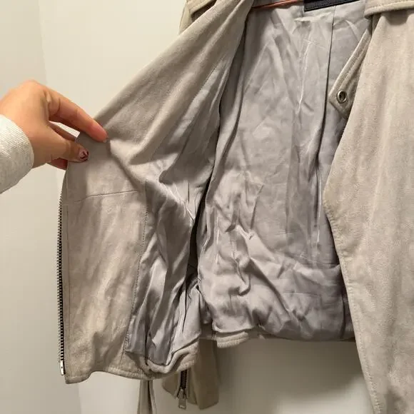 Allsaints Womens Suede Balfern Biker Jacket 2 Warm Taupe Quiet Luxury Western - Picture 8 of 11